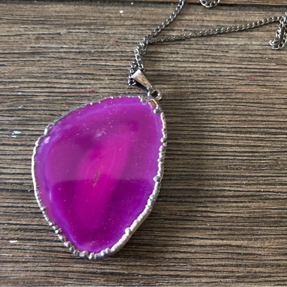 Pink natural gemstone slice necklace